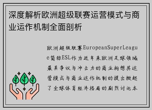 深度解析欧洲超级联赛运营模式与商业运作机制全面剖析